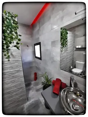a bathroom with a sink and a mirror at Sirocco in Chiclana de la Frontera