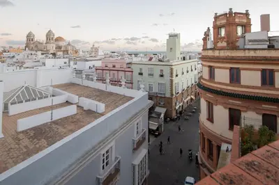 an aerial view of a city with buildings at Apartamento Nuestra Andalucia - Cadiz Centro - parking in Cádiz
