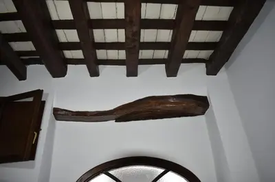 a museum exhibit with a bone on a wall at CASA MONTAÑA in Arcos de la Frontera