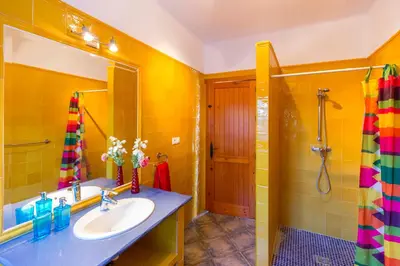a bathroom with a sink and a shower at La Ballena Azul CONIL in Cádiz