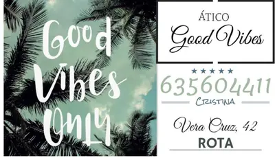 a collage of photos of trees with the words good vibes only at Ático Good Vibes in Rota