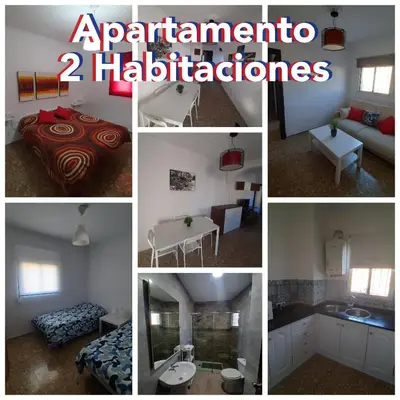 a collage of pictures of a bedroom and a living room at Apartamentos turísticos en Jerez de la frontera in Jerez de la Frontera