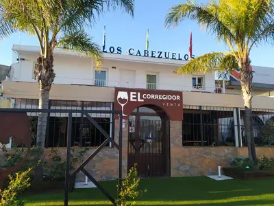 a hotel with palm trees in front of it at Apartamentos Los Cabezuelos, Dream Views in Arcos de la Frontera