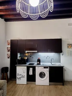 a kitchen with a washing machine and a sink at Apartamento Loft Puerto de Gades in Cádiz