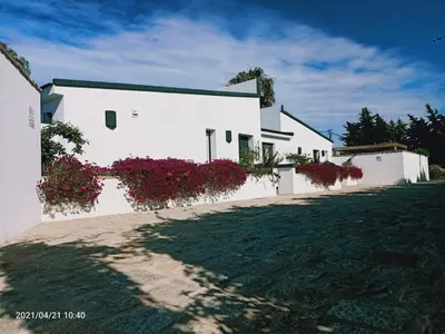 a row of white buildings with flowers on them at Falsa Pimienta - Sólo Familias y Parejas in Conil de la Frontera