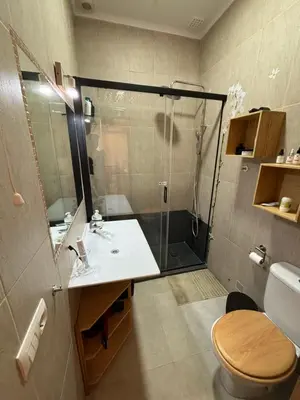 a bathroom with a shower and a sink and a toilet at PRECIOUS AND ORIGINAL APARTMENT CENTER in Cádiz