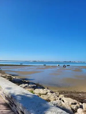 a view of the ocean from the beach at Apartamento Marina de la bahía in Puerto Real