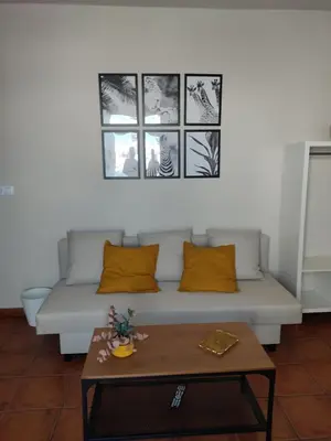 a living room with a couch and a table at ALOJAMIENTO La CAPILLITA HABITACION CON BAÑO in Sanlúcar de Barrameda