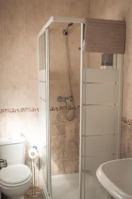 a bathroom with a shower with a toilet and a sink at Apartamento Doña Lola in Jerez de la Frontera