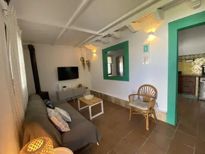 a living room with a couch and a tv at SUMATRA in Chiclana de la Frontera