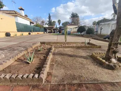 a garden with a statue in the grass at RURAL EL SANTISCAL in Arcos de la Frontera