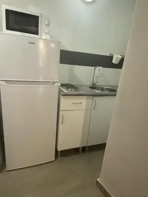 a kitchen with a white refrigerator and a sink at Apartamento La Flamencura in Jerez de la Frontera