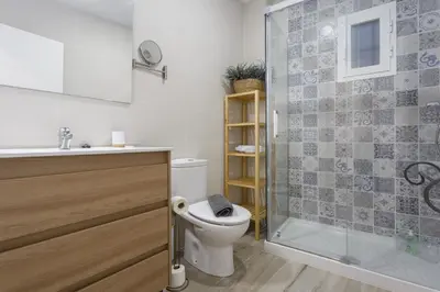 a bathroom with a toilet and a shower at Catedral VIEW Apartment by Cadiz4Rentals in Cádiz