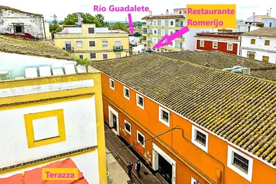 an aerial view of a city with buildings at Plaza de Cárcel 3-bedroom Apartment in El Puerto de Santa María