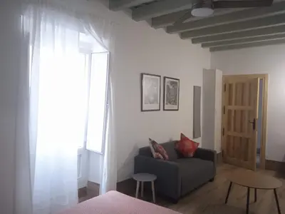 a living room with a couch and a table at La Fuente Apartamento Jerez in Jerez de la Frontera
