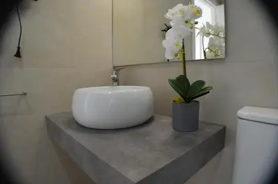 a bathroom with a sink and a plant on a counter at EL ENCANTO Chiclana II in Chiclana de la Frontera