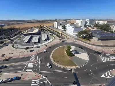 an aerial view of a street in a city at Latorre jacuzzi jerez in Jerez de la Frontera