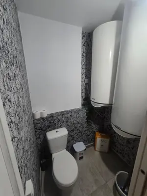 a bathroom with a white toilet in a room at Latorre jacuzzi jerez in Jerez de la Frontera