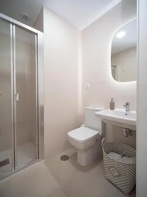 a bathroom with a toilet and a sink and a shower at Piso Torno in Sanlúcar de Barrameda