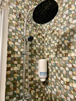 a bathroom with a shower with a soap dispenser at Anka Kurro in Rota