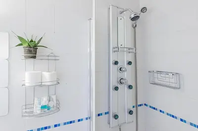 a shower stall in a bathroom with a potted plant at Jerez Paralejo Ha Apartment in Jerez de la Frontera