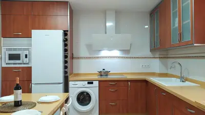 a kitchen with a refrigerator and a washing machine at Sherryflat Laurel in Jerez de la Frontera