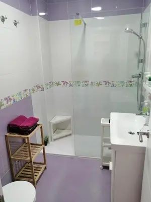 a bathroom with a shower and a toilet and a sink at Hormaza Chiclana in Chiclana de la Frontera