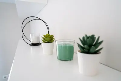 a table with three potted plants and a mirror at Cabildo Spa 1 in Sanlúcar de Barrameda