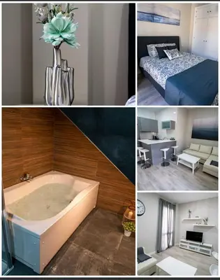 a collage of pictures of a room with a bath tub at Apartamento Cabildo Spa 2 in Sanlúcar de Barrameda