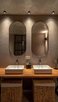 two sinks in a bathroom with two mirrors at La Bodega Flamenca in Jerez de la Frontera