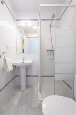 a bathroom with a shower and a sink and a toilet at LOFT SÚPER LUMINOSO EN EL CENTRO DEL PUERTO DE SANTA MARÍA. in El Puerto de Santa María