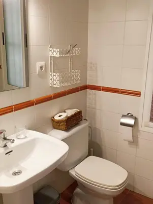 a bathroom with a white toilet and a sink at La Casa de Pepa in Jerez de la Frontera