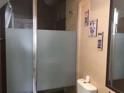 a bathroom with a shower and a toilet at Hope's ático-apartamento in Cádiz