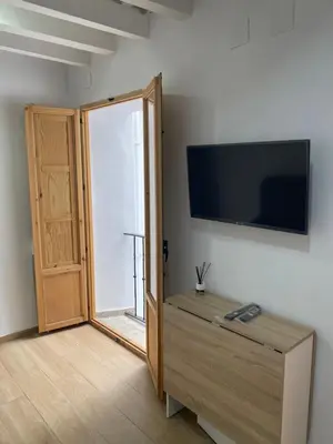 a room with a door and a television on the wall at EL VENENCIADOR in Jerez de la Frontera
