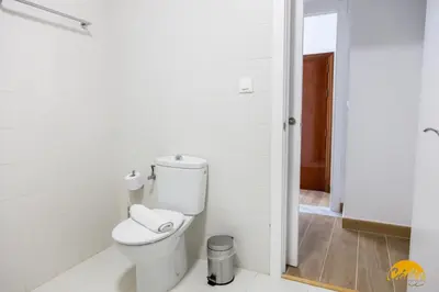 a white bathroom with a toilet and a shower at La Luz de la Viña - by Cadiz Time in Cádiz