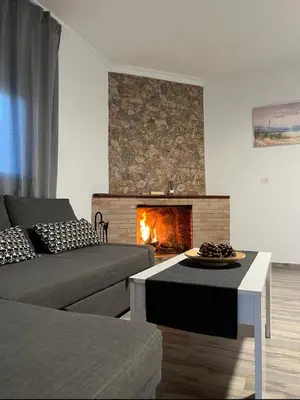 a living room with a couch and a fireplace at las camelias in El Puerto de Santa María