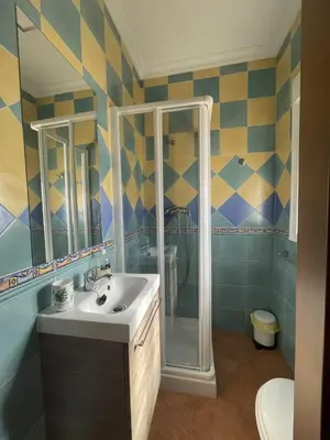 a bathroom with a sink and a shower at CASA SUROESTE in Conil de la Frontera
