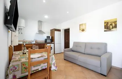 a living room with a couch and a table at Novobarrosa Apartamentos Turísticos in Chiclana de la Frontera
