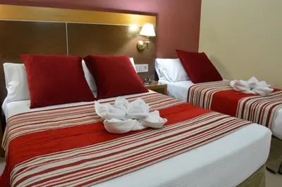 two beds in a hotel room with white flowers on them at Hotel Regio 2 in Cádiz