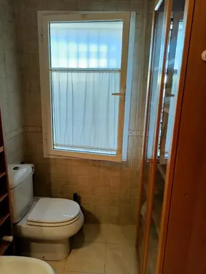 a bathroom with a toilet and a window at Apartamento la Concha in Chiclana de la Frontera
