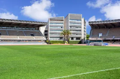 a soccer field in front of a building at B&B HOTEL Jerez in Jerez de la Frontera