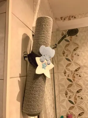 a shower curtain with a teddy bear on a star at El rincón de Manolita. #2 in Bornos