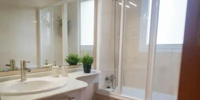 a bathroom with a sink and a shower at R&B Vistahermosa Views in El Puerto de Santa María
