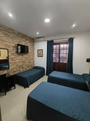 a hotel room with two beds and a tv at Hotel Nova Centro in Jerez de la Frontera