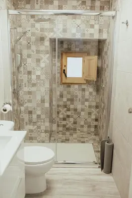 a bathroom with a shower and a toilet and a sink at APARTAMENTO EL NANO in Jerez de la Frontera