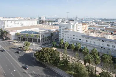 an aerial view of a city with buildings and a street at Apartamento La Atalaya de Cádiz in Cádiz