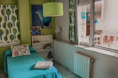 a room with a bed and a window at PENTHOUSE WITH LARGE TERRACE IN CENTER OF CÁDIZ in Cádiz