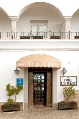 a hotel los olivos building with a sign over the door at Hotel Los Olivos in Arcos de la Frontera