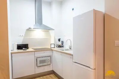 a kitchen with a refrigerator and a microwave at Writer's Home by Cadiz Time in Cádiz