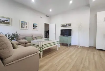 a living room with a couch and a table at APARTAMENTOS SANLUCAR CASA A in Sanlúcar de Barrameda